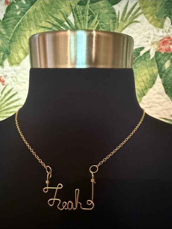 Lucky Peasant by Leah Lord Jewelry - Handmade “Leah” Wire-Wrapped Stainless Brass Gold Tone Name Necklace 4 Treatment